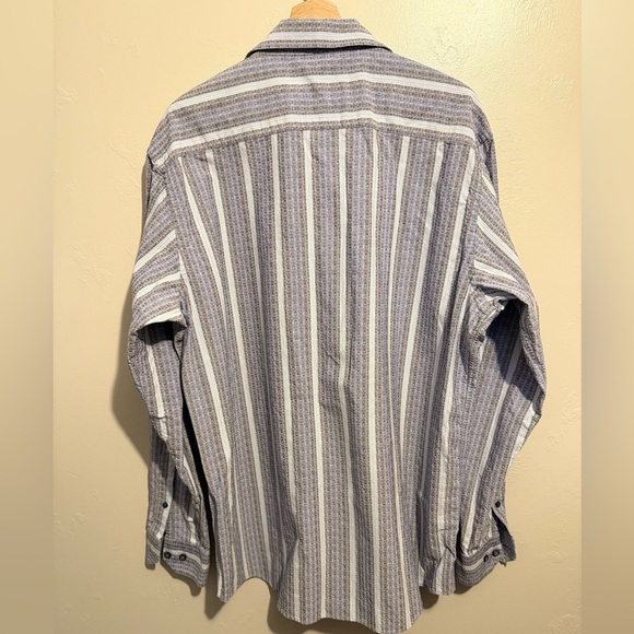 Bugatchi Men's Button Down Dress Shirt Cotton Blue White Striped Textured XL - Picture 12 of 14